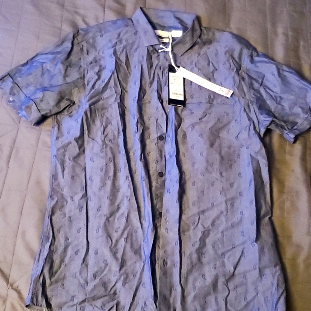 TOPMAN paisley blue s/s button up slim fit (M)